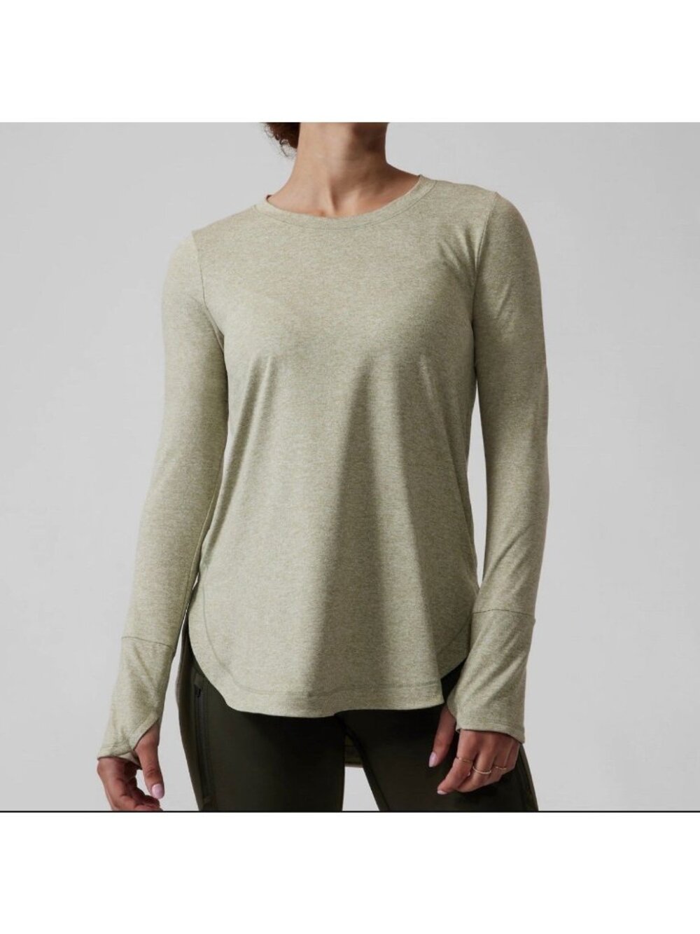 Athleta Uptempo Top Long Sleeve Tee Women’s Size S Heathered Sage Green
